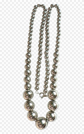 Vintage Long Silver Plated Graduated Bead Necklace - Vintage Long Silver Plated Graduated Bead Necklace