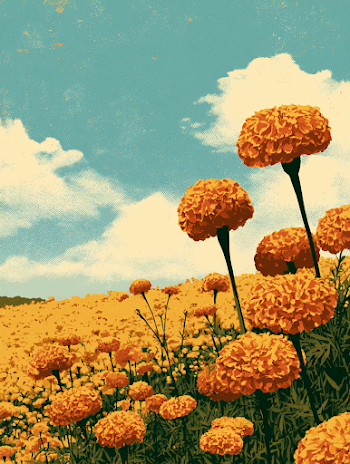 Vintage Mid-Century Marigold Field Poster