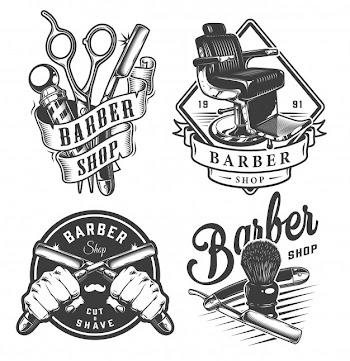 Vintage monochrome barbershop emblems Free Vector