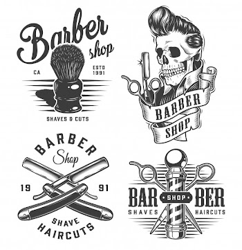 Vintage monochrome barbershop labels Free Vector
