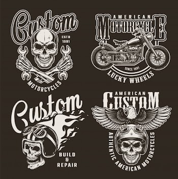 Vintage monochrome custom motorcycle badges Free Vector