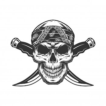 Vintage monochrome gangster skull in bandana Free Vector