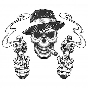 Vintage monochrome gangster skull smoking cigar Free Vector