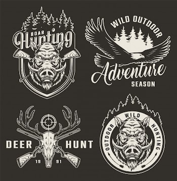 Vintage monochrome hunting badges Free Vector