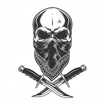 Vintage monochrome skull in bandana Free Vector