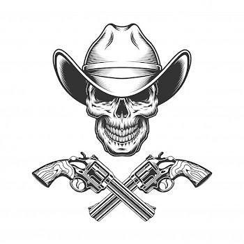 Vintage monochrome skull in cowboy hat Free Vector