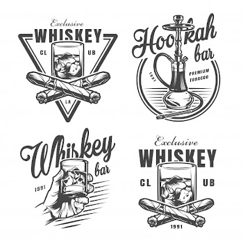 Vintage monochrome whiskey bar emblems Free Vector