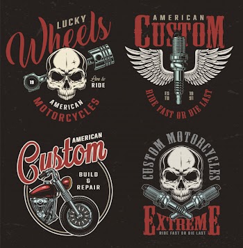 Vintage motorcycle repair service badges Free Vector