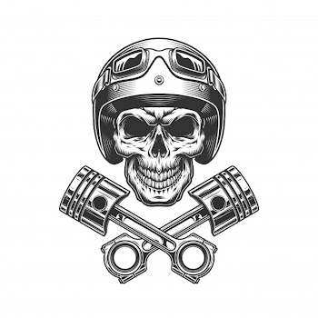 Vintage motorcycle skull in moto helmet Free Vector