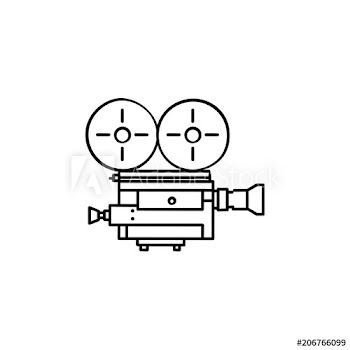 Vintage movie camera hand drawn outline doodle icon