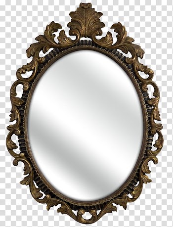 Vintage, oval brown wooden framed mirror transparent background PNG clipart