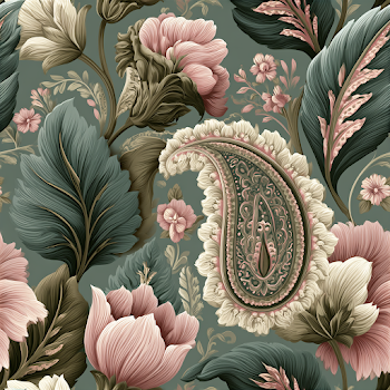 Vintage Paisley Floral Seamless Pattern on Sage Green