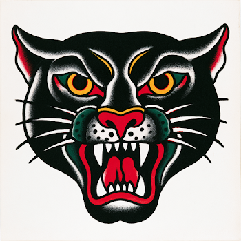 Vintage Panther Head Tattoo Flash