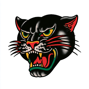 Vintage Panther Head Tattoo Flash