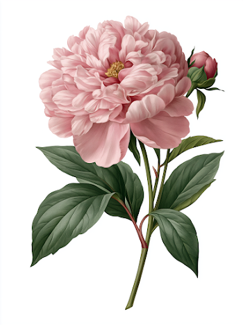 Vintage Peony Rose Illustration in Pastel Pink
