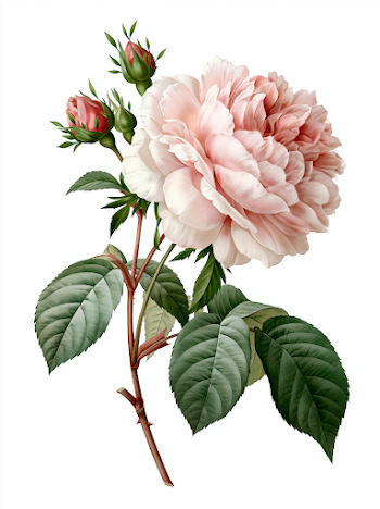 Vintage Peony Rose Illustration in Pastel Pink