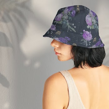 Vintage purple roses bucket hat apparel mockup