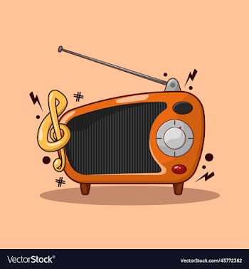 vintage radio with cartoon style old