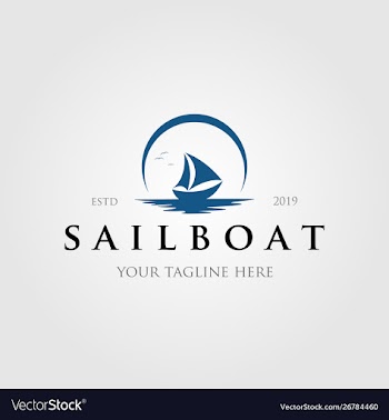 Vintage sailboat logo with sun or moon logo vector image