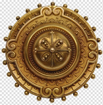 Vintage Shield Style Brooch, round gold-colored floral frame transparent background PNG clipart