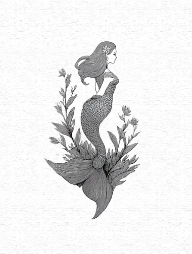 Vintage Siren Illustration in Line Art Vintage Siren Illustration in Line Art