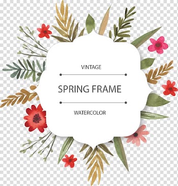 Vintage spring frame watercolor, painted plant labels transparent background PNG clipart