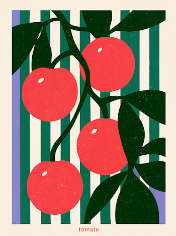 Vintage Styled Illustration of Fresh Tomatoes on a Vine