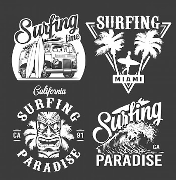 Vintage surf monochrome emblems Free Vector