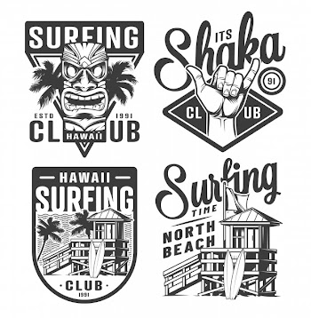 Vintage surfing logos set Free Vector
