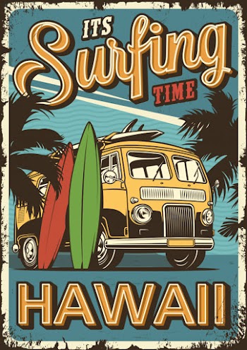 Vintage surfing poster Free Vector