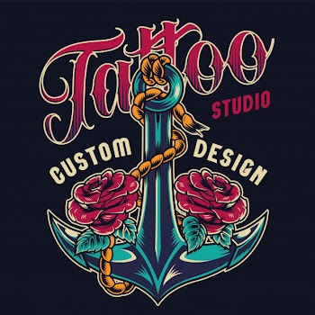 Vintage tattoo studio colorful label Free Vector