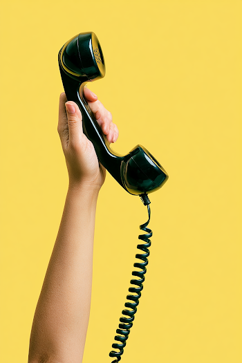 Vintage Telephone Handset against Pastel Yellow Background
