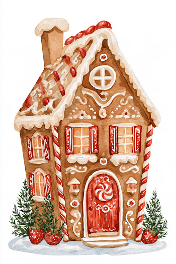 Vintage Watercolor Gingerbread House Clipart