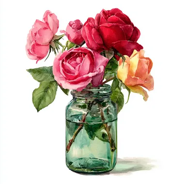 Vintage Watercolor Roses in a Jar Vintage Watercolor Roses in a Jar