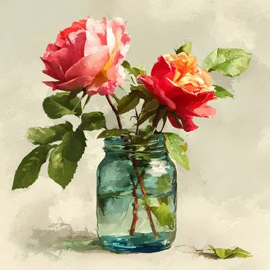 Vintage Watercolor Roses in Glass Jar Vintage Watercolor Roses in Glass Jar