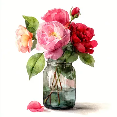 Vintage Watercolor Roses in Jar Vintage Watercolor Roses in Jar