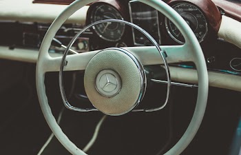 Vintage White Mercedes Steering Wheel