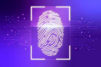 Violet neon fingerprint background Free Vector
