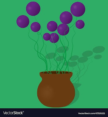 violet sphere alien flowers in ceramic pot