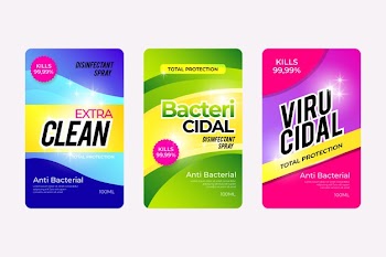 Viricidal and bactericidal cleaner labels collection Free Vector
