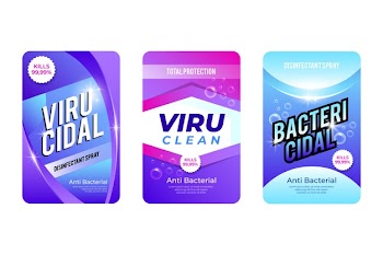 Viricidal and bactericidal cleaner labels pack Free Vector