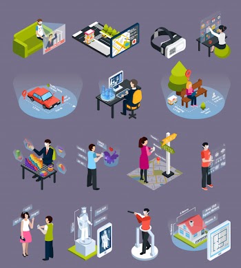 Virtual augmented reality isometric icons set Free Vector