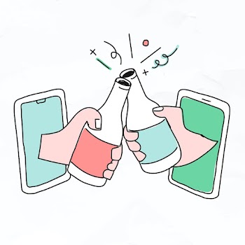 Virtual hangout vector social distancing in new normal lifestyle doodle drawing