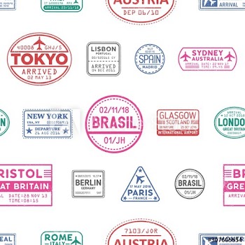 Visa stamps vector seamless pattern