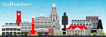 Visakhapatnam Skyline with Gray Buildings and Blue Sky. Vector Illustration. Business Travel and Tourism Concept with Historic Architecture. Image for Presentation Banner Placard and Web Site.