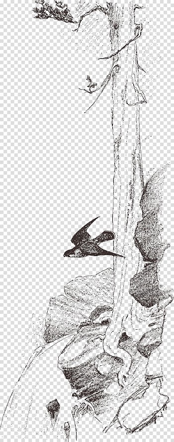 Visual arts Drawing Sketch, Swallow stone sketch trees transparent background PNG clipart
