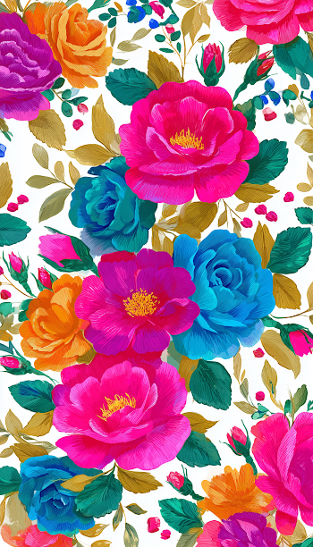Vivid Modern Floral Pattern with Mexican Roses