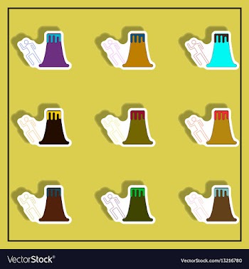 Volcano and man silhouette running in sticker vector image