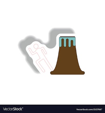 Volcano and man silhouette running in sticker vector image