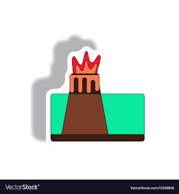 Volcano explosion structure sticker vector image